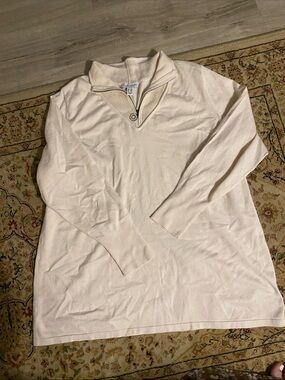 NWOT Susan Graver Cream Ribbed Quarter-Zip Pullover